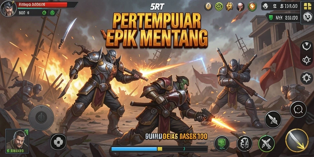 Screenshot permainan 5RT yang menunjukkan aksi pertempuran seru dan dinamis.