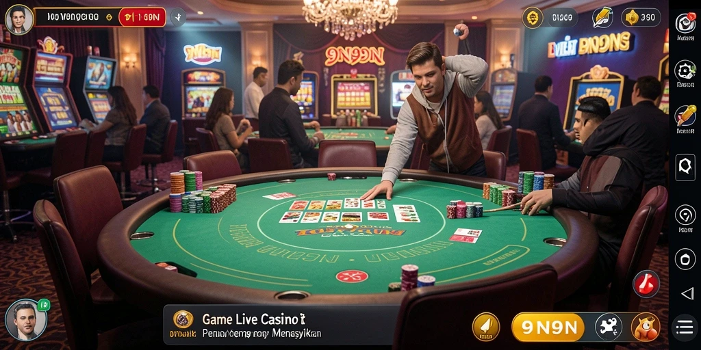 Tampilan gameplay Live Casino yang mendebarkan dan interaktif di 9N9N.