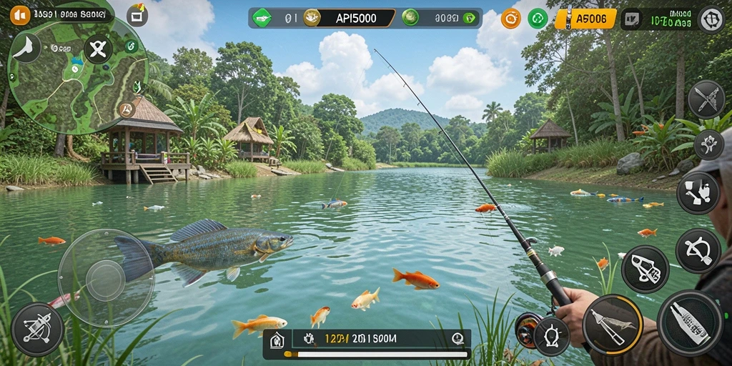 Screenshot gameplay API5000 menampilkan suasana memancing yang menakjubkan.