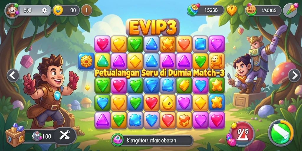 Tampilan menarik dari gameplay EVIP3 saat memecahkan permata.