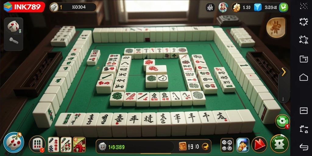 Tangkapan layar gameplay INK789 menampilkan suasana permainan Mahjong yang seru.