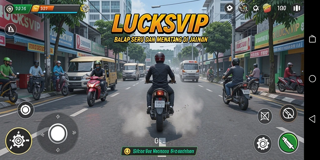 Tampilan gameplay seru di LUCKSVIP dengan mobil balap yang cepat.