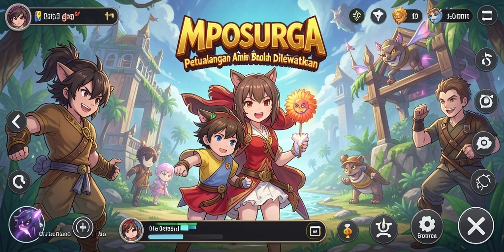 Tampilan gameplay MPOSURGA yang penuh warna dan dinamis.