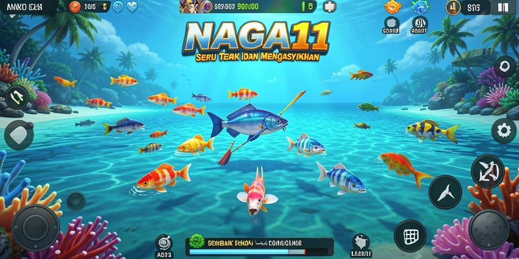 Tampilan menarik dari gameplay seru di NAGA11 saat menembak ikan.