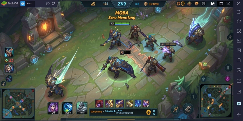 Tampilan seru dalam pertempuran MOBA ZK9 yang intens.